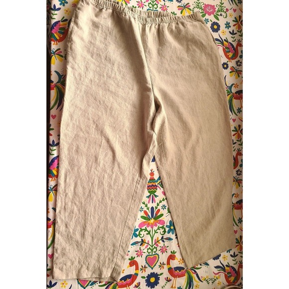 J Jill 100% Linen Pants Women XL Wide Leg Stretch Elastic Waist High Rise Ankle - Picture 1 of 7